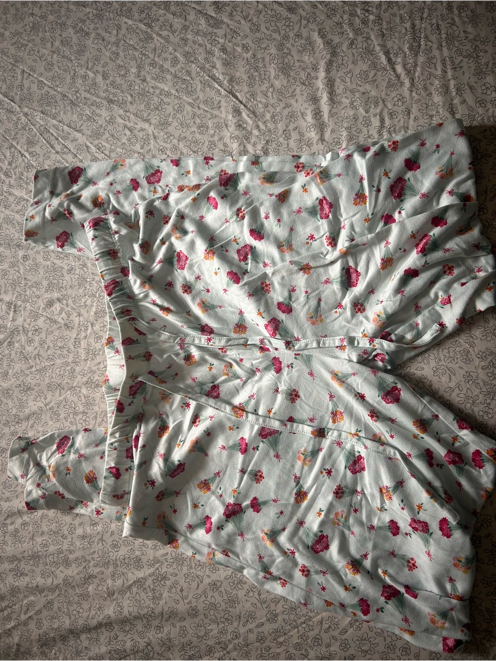 Light Blue Floral Off-Shoulder Sleep Romper